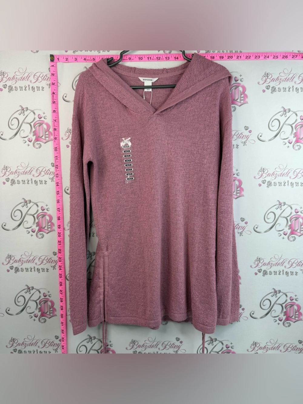 Ripzone Women's Dusty Rose Hooded Knit Sweater Lightweight Breathable